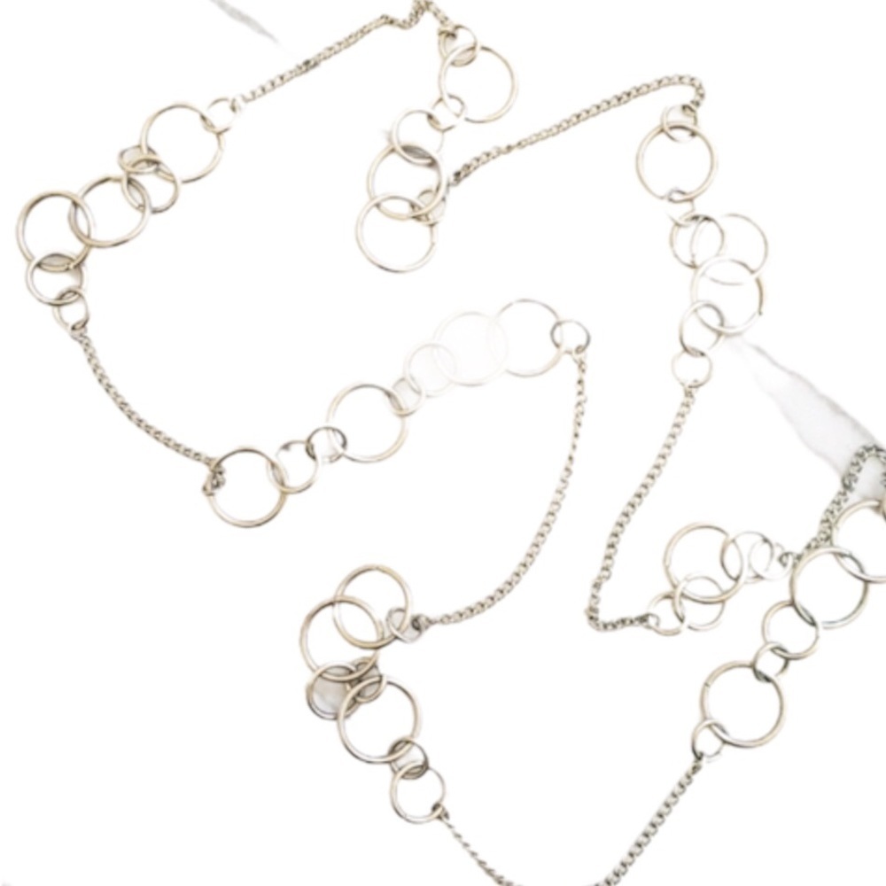 Gorpcore Utility Grunge Silver Tone Ringlet Long Chain Necklace Dress Jewellery